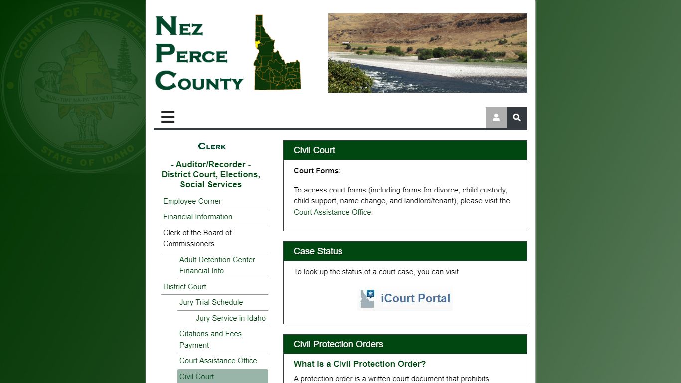 Civil Court, District Court, Nez Perce County Clerk Auditor